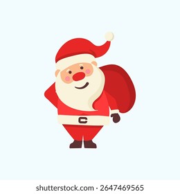 Cute santa claus in funny pose for xmas celebration. Vector new year design with beard and red hat. Christmas season greeting template with december emotion and cartoon style.