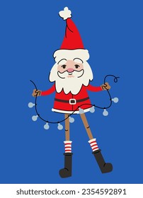 Cute Santa Claus with garland. Christmas character in doodle style.