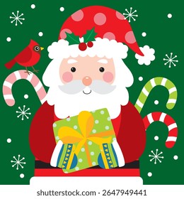 Cute Santa Claus and Gift For Christmas Card or Bag design