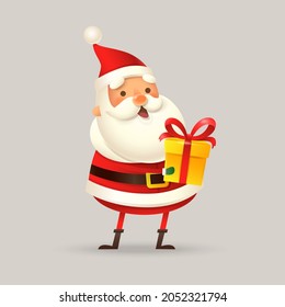 Cute Santa Claus with gift - vector illustration isolated