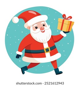 Papai Noel bonito com um presente. Ilustração vetorial. Pode ser usado em web design, mídias sociais e publicidade.