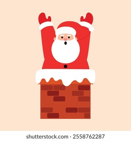 Cute Santa Claus is going down the chimney illustration