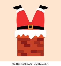 Cute Santa Claus is going down the chimney illustration