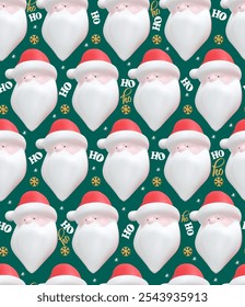 Cute santa claus with gold snowflakes and typography design seamless pattern background. Christmas holidays background. Santa claus laugh seamless pattern. Template for holidays, poster, social media.