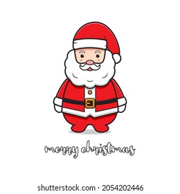 Cute santa claus greeting merry christmas cartoon doodle card background illustration design flat cartoon style