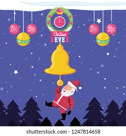 cute santa claus hanging in bell character
