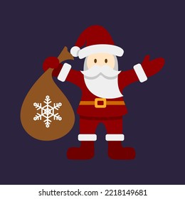 cute santa claus hanging gifts bag design illustration isolated on background