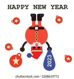 Cute Santa Claus hanging head Christmas and New Year celebration 2023 on  white background