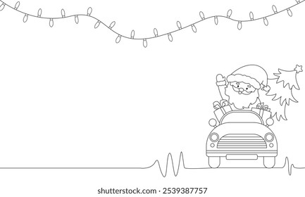 Cute Santa Claus happily celebrating holidays line vector illustration