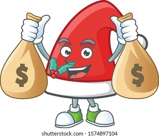 Cute santa claus hat cartoon character with money bag