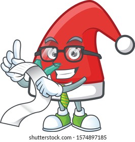 Cute santa claus hat cartoon character with menu ready to serve