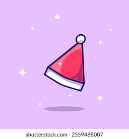 Cute Santa Claus Hat Cartoon Vector Icon Illustration. Saint Nicolas Head Hats. Santa Claus Caps in Cartoon Flat Style. Icon Concept Isolated Premium Vector. Flat Cartoon Style