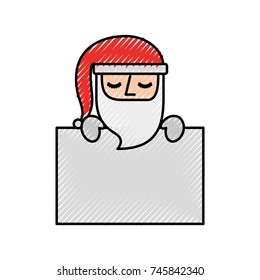 cute santa claus with hat holding banner blank