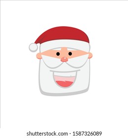 Cute Santa Claus Head Logo with Expression Cartoon Christmas Character Illustration. Square Face Santa Claus Emotion for Your Christmas and New Year greeting Design or Animation. Clean Flat Design. 