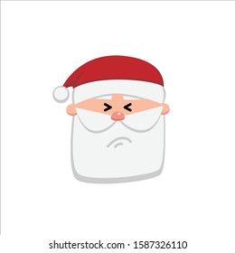 Cute Santa Claus Head Logo with Expression Cartoon Christmas Character Illustration. Square Face Santa Claus Emotion for Your Christmas and New Year greeting Design or Animation. Clean Flat Design. 