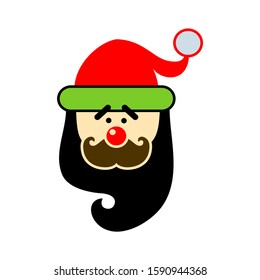 Cute Santa Claus head - Merry Christmas background, Happy X'mas new year greeting gift design template, Flat design vector Illustration