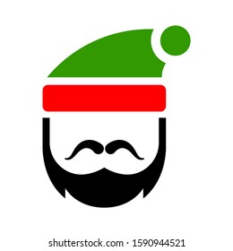 Cute Santa Claus head - Merry Christmas background, Happy X'mas new year greeting gift design template, Flat design vector Illustration