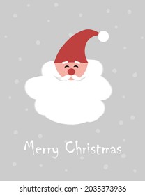 Cute Santa Claus head with Merry Christmas text on purple snowflakes background, Happy Xmas new year greeting gift design template, Flat design vector Illustration