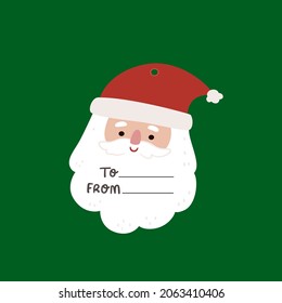 Cute Santa Claus head with Merry Christmas text on blue snowflakes background, Happy X'mas new year greeting gift design template, Flat design vector Illustration