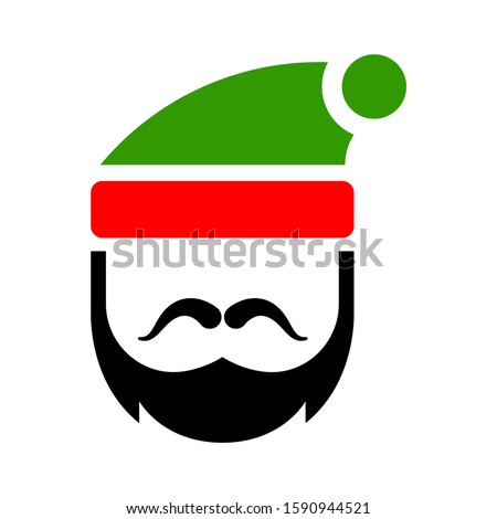 Cute Santa Claus head - Merry Christmas background, Happy X'mas new year greeting gift design template, Flat design vector Illustration