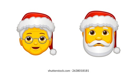 Cute santa claus head on white background. Santa face emoji icon. Santa claus he and she. flat design. Vector illustration