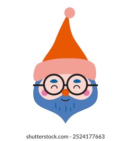 Cute Santa Claus head in red hat with closed eyes. Trendy modern vector illustration, hand drawn, flat design