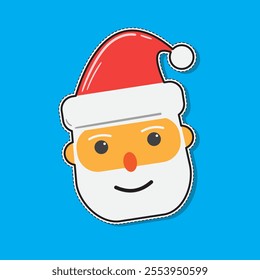 A cute Santa Claus head sticker with a red hat and a cheerful expression. Designed in a fun cartoon style, perfect for holiday-themed decorations, crafts, or greeting cards.