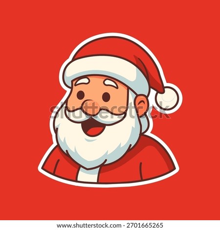 Cute Santa Claus Head Sticker Vector, Smiling Cartoon St. Nick Face Icon, Jolly Christmas Character Mascot for Holiday Card, Greeting, and Print Design