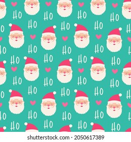 Cute santa claus with heart and typography design seamless pattern background. Santa claus laugh.