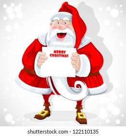 Cute Santa Claus hold banner with Christmas greetings