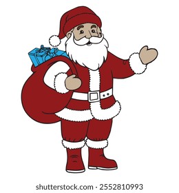 cute Santa Claus holding a bag clip art vector illustrations.