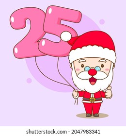 Cute Santa Claus holding balloons Chibi character illustration