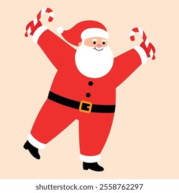 Cute Santa Claus holding candy cane illustration 