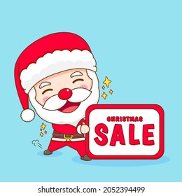 Cute Santa Claus holding Christmas sale board Chibi character illustration