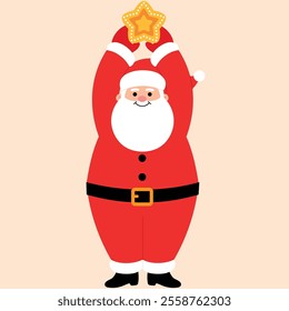 Cute Santa Claus holding Christmas Star over the head illustration 