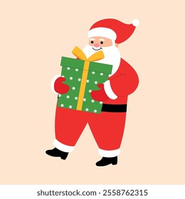 Cute Santa Claus holding a giant Christmas gift box illustration