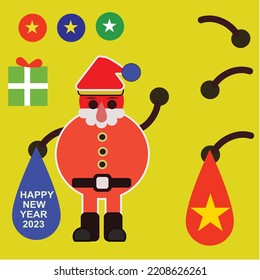 Cute Santa Claus holding a gift bag For Christmas and New Year celebration 
