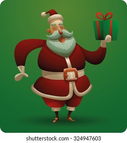 Cute Santa Claus holding a gift box, vector