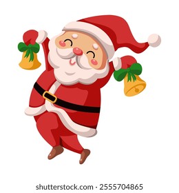 Cute Santa Claus holding golden bells flat color vector character. Christmas holiday celebration traditions illustration on white background