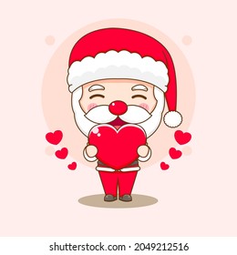 Cute Santa Claus holding love heart Chibi character illustration