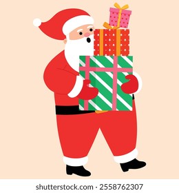 Cute Santa Claus holding stacking of Christmas gift illustration