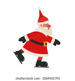 Cute Santa Claus ice skating vector isolated on white background. Santa Claus having fun skating cartoon design element. Funny Father Christmas skate on ice, winter holiday season decoration element