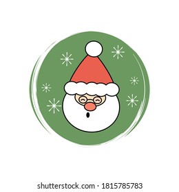 Cute santa claus icon vector, illustration on circle with brush texture, for social media story and highlights