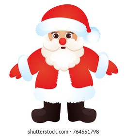Cute Santa Claus isolated on a white background. Sketch of Christmas festive poster, party invitation, other holiday card. Vector cartoon close-up illustration.