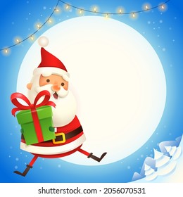 Cute Santa Claus jump - happy expression - blue winter scene