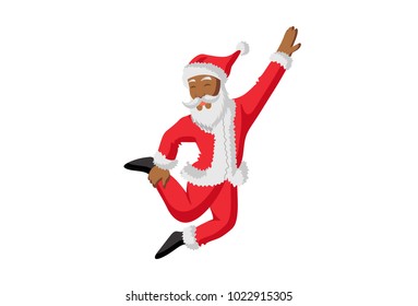 Cute Santa Claus Jumping. vector Illustration. Isolated on white background.