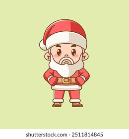 Cute santa claus kawaii chibi stand pose character mascot illustration outline style design set