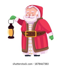 cute santa claus lifting lamp character vector illustration design