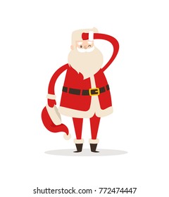 Cute Santa Claus light icon isolated on white background. Vector illustration with fairy tale Christmas character with red fluffy hat with bubo