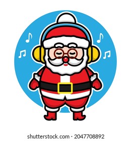 Cute santa claus listen music cartoon character illustration christmas vector concept 